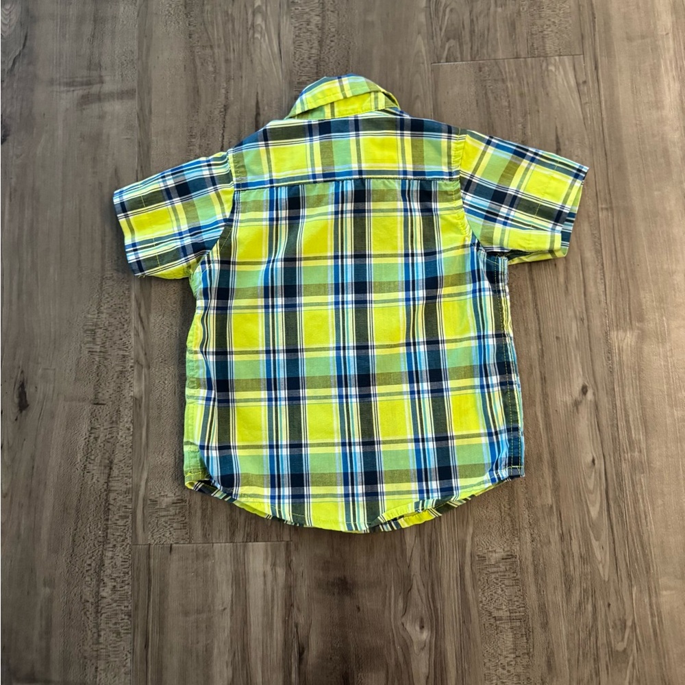 BABY TODDLER BUTTON DOWN SHORT SLEEVE SHIRT. GREEN PLAID SHIRT. Infants (24 mos) - Picture 2 of 8